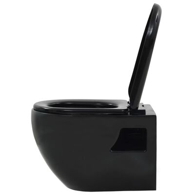 vidaXL Podwieszana toaleta ceramiczna ze spłuczką, czarna