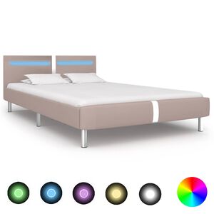 vidaXL Rama łóżka z LED bez materaca Cappuccino 135x190 cm