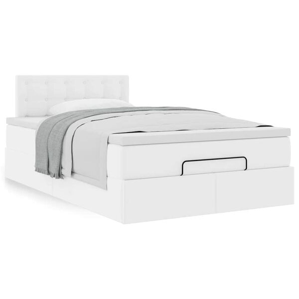 vidaXL Rama ł&oacute;żka otomana z materacem, biała, 120x190 cm, ekosk&oacute;ra