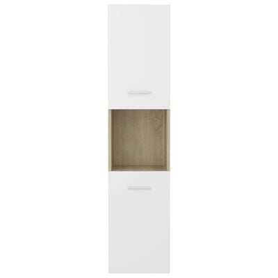 vidaXL Szafka łazienkowa, biel i dąb sonoma, 30x30x130 cm, płyta