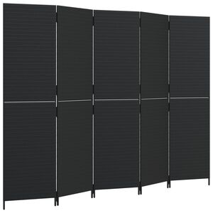 vidaXL Parawan 5-panelowy, czarny, polirattan