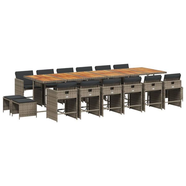 vidaXL 17-cz. zestaw mebli ogrodowych z poduszkami, szary, rattan PE