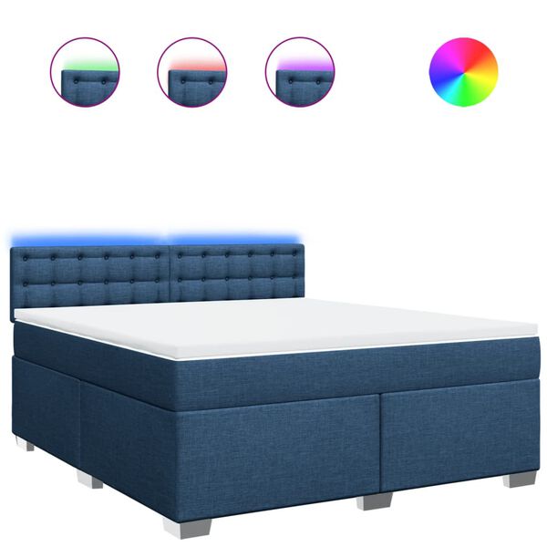 vidaXL Ł&oacute;żko kontynentalne z materacem, niebieskie, tkanina, 180x200cm