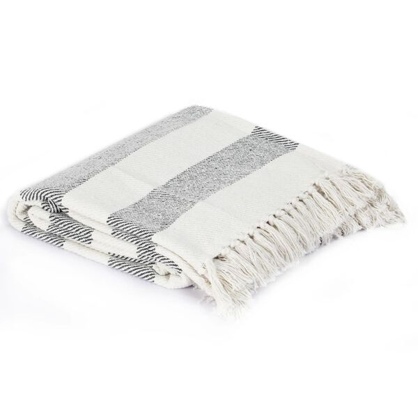 vidaXL Bawełniana narzuta w paski, 125 x 150 cm, antracytowa