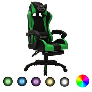vidaXL Fotel dla gracza z RGB LED, zielono-czarny, sztuczna sk&oacute;ra