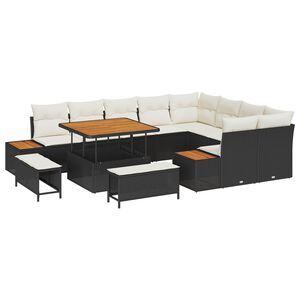 vidaXL Zestaw Sof na Ogr&oacute;d z poduszką 12 pcs Czarny i kremowy