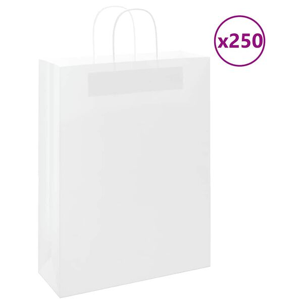 vidaXL Torby papierowe 250 szt. z uchwytami białe 32x12x42 cm