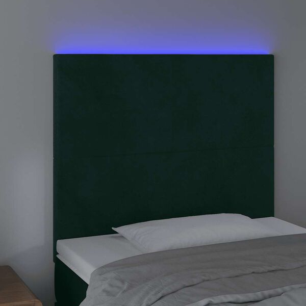 vidaXL Zagł&oacute;wek do ł&oacute;żka z LED, ciemnozielony, 80x5x118/128cm, aksamit
