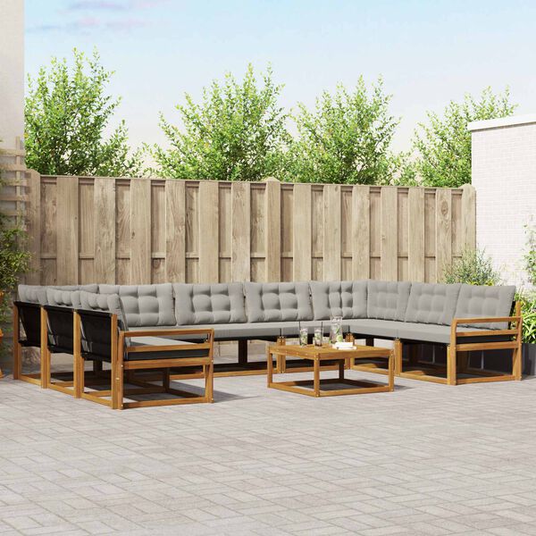 vidaXL Zestaw sof na zewnątrz 10 pcs Naturalny i Jasny Szary