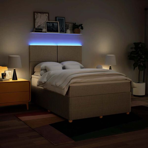 vidaXL Ł&oacute;żko kontynentalne z materacem, kremowe, tkanina, 160x200 cm