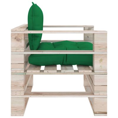 vidaXL Sofa ogrodowa z palet, zielone poduszki, drewno sosnowe