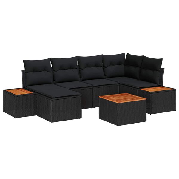 vidaXL Zestaw Sof na Ogr&oacute;d z poduszką 7 pcs Czarny Rattan poli
