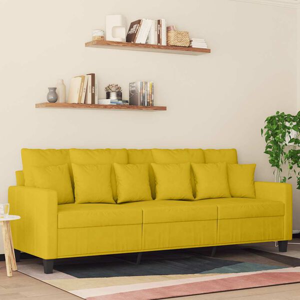 vidaXL Sofa 3-osobowa, ż&oacute;łty, 180 cm, tapicerowana aksamitem