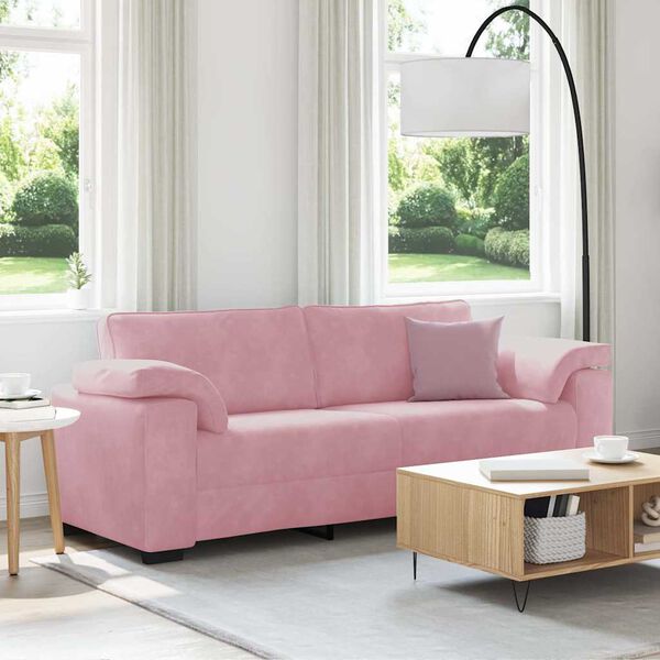 vidaXL Sofa 3-osobowa, r&oacute;żowa, 220x77x82 cm, aksamit