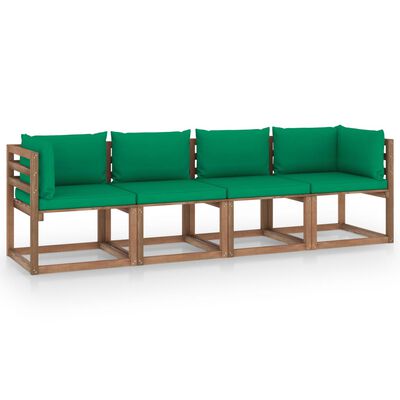 vidaXL Sofa 4-os. z palet, z poduszkami, impregnowane drewno sosnowe