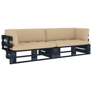 vidaXL Sofa 2-osobowa z palet, z poduszkami, czarna, drewno sosnowe