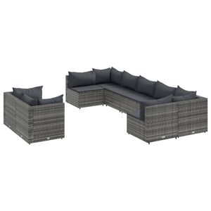 vidaXL 9-cz. zestaw mebli ogrodowych z poduszkami, szary, polirattan