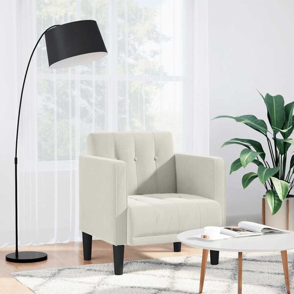 vidaXL Sofa Fotel z Podłokietnikami Kremowy 53 cm Aksamit