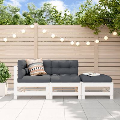 vidaXL 3-cz. zestaw wypoczynkowy do ogrodu, poduszki, biały, drewno