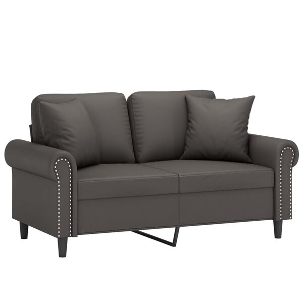 vidaXL 2-osobowa sofa z poduszkami, szara, 120 cm, sztuczna sk&oacute;ra