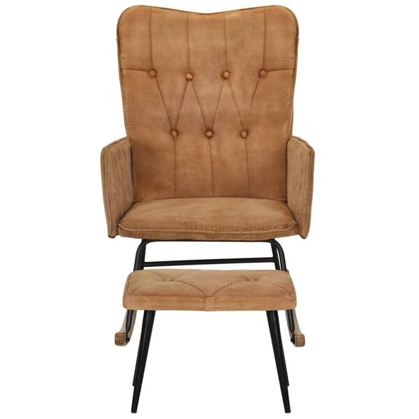 vidaXL Fotel bujany z podn&oacute;żkiem, brązowy, postarzane pł&oacute;tno