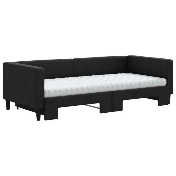 vidaXL Sofa rozsuwana z materacami, czarna, 90x190 cm, tkanina