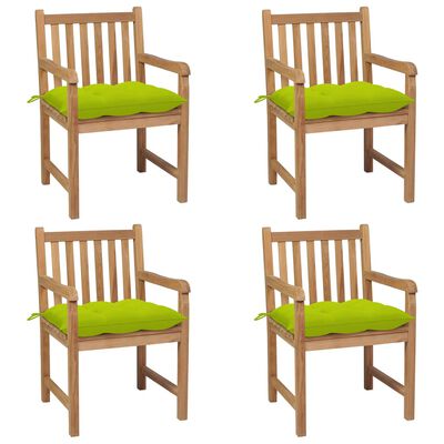 vidaXL Krzesła ogrodowe z jasnozielonymi poduszkami, 4 szt., tekowe