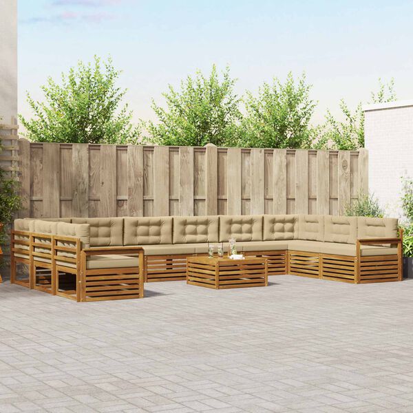 vidaXL Zestawy sof 11 pcs Naturalny i Beżowy Lite Drewno Akacji