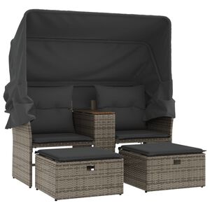 vidaXL 2-os. sofa ogrodowa z daszkiem i podn&oacute;żkami, szara, rattan PE