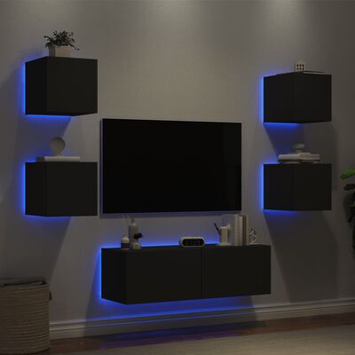 vidaXL 5-cz. zestaw mebli TV z oświetleniem LED, czarny