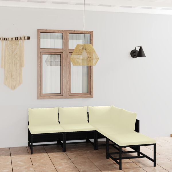 vidaXL 5-cz. zestaw wypoczynkowy do ogrodu, poduszki, rattan PE czarny