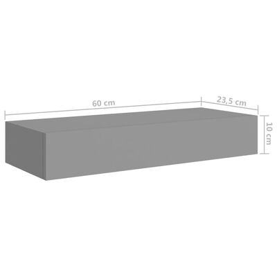 vidaXL Półka ścienna z szufladą, szara, 60 x 23,5 x 10 cm, MDF