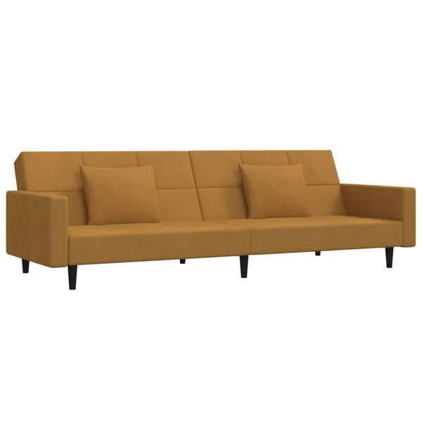 vidaXL 2-os. kanapa z poduszkami i podn&oacute;żkiem, brązowa, aksamitna