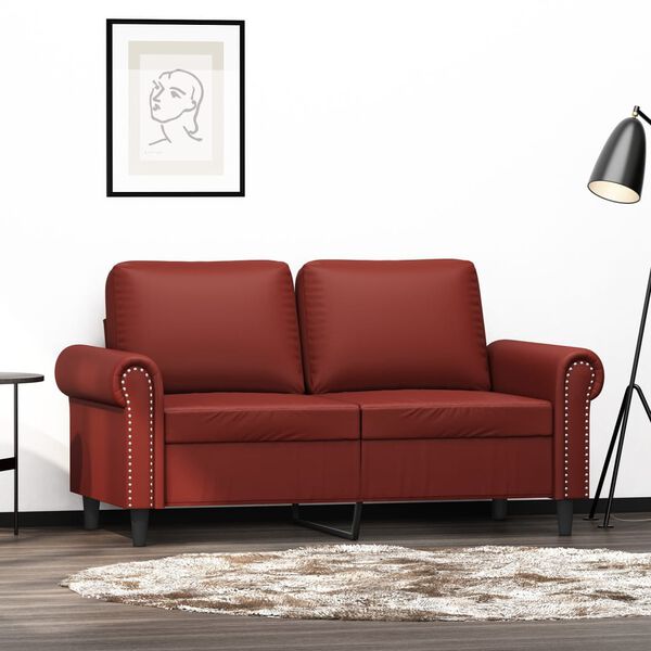 vidaXL 2-osobowa sofa, winna czerwień, 120 cm, sztuczna sk&oacute;ra