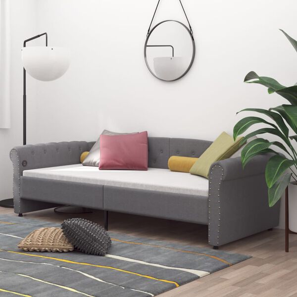 vidaXL Rama ł&oacute;żka, USB, jasnoszara, tapicerowana tkaniną, 90x200 cm