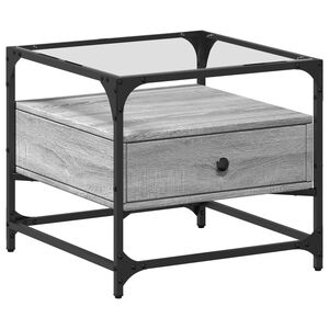 vidaXL Stolik kawowy ze szklanym blatem, szary dąb sonoma 50x50x45 cm