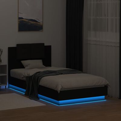 vidaXL Rama łóżka z wezgłowiem i LED, czarna, 90x190 cm