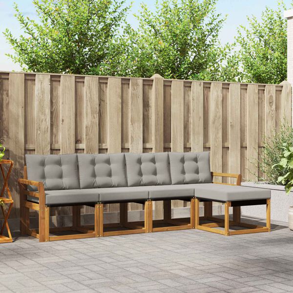 vidaXL Zestaw sof na zewnątrz z poduszką 5 pcs Naturalny i Jasny Szary