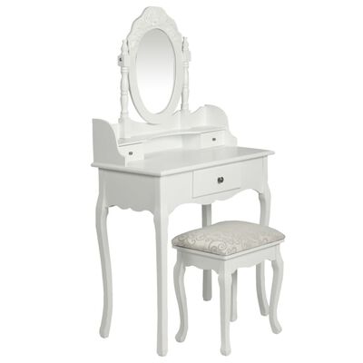 vidaXL Toaletka z lustrem i stołkiem, biała