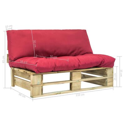 vidaXL Ogrodowa sofa z palet, z czerwonymi poduszkami, sosna