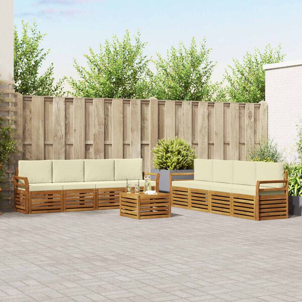 vidaXL Zestawy sof 9 pcs Naturalny i Kremowy Lite Drewno Akacji