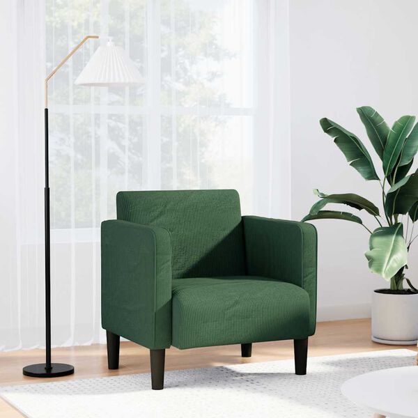 vidaXL Sofa Fotel z Podłokietnikami ciemnozielona 54cm Tkanina Corduroy