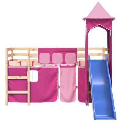 vidaXL Dziecięce łóżko na antresoli, z wieżą, różowe, 80x200 cm