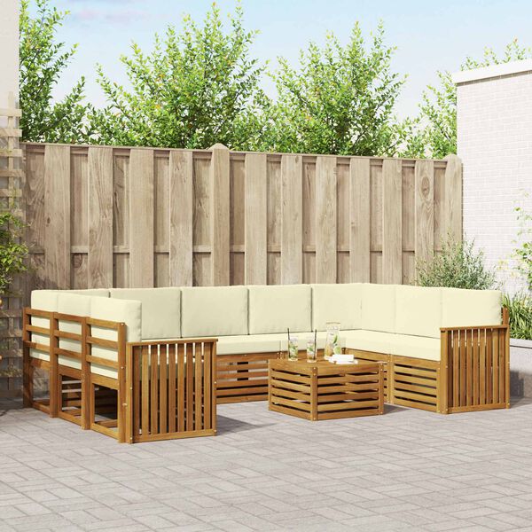 vidaXL Zestawy sof 10 pcs Naturalny i Kremowy Lite Drewno Akacji