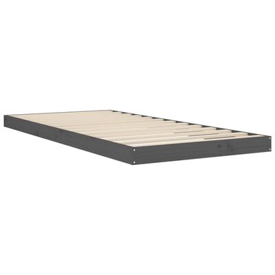 vidaXL Rama łóżka, szara, 90 x 200 cm, lite drewno sosnowe