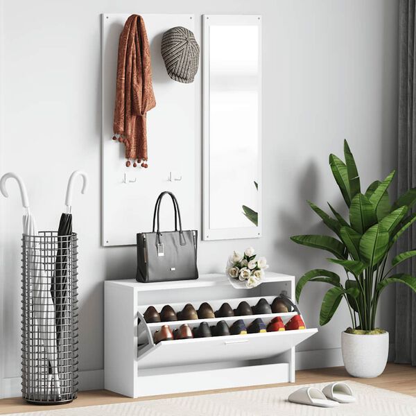 vidaXL Szafka na buty z lustrem i wieszakiem, biała