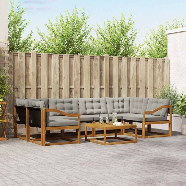 vidaXL Zestaw sof na zewnątrz z poduszką 7 pcs Naturalny i Jasny Szary