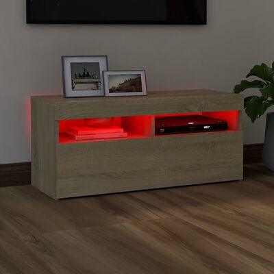 vidaXL Szafka pod TV z oświetleniem LED, dąb sonoma, 90x35x40 cm