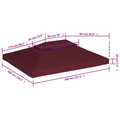vidaXL Zadaszenie altany, 2-poziomowe, 310 g/m², 4 x 3 m, bordowe