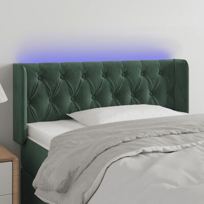 vidaXL Zagłówek do łóżka z LED, ciemnozielony, 103x16x78/88cm, aksamit